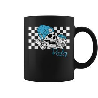 Raceday Vibes Checkered Flag Racing Skull Dirt Track Racing Coffee Mug - Monsterry