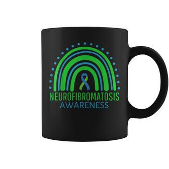 Rainbow Blue And Green Neurofibromatosis Awareness Ribbon Coffee Mug - Monsterry