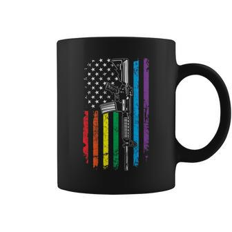 Rainbow Pro Gun American Flag Lgbt Gay Pride Ar15 On Back Coffee Mug - Monsterry AU