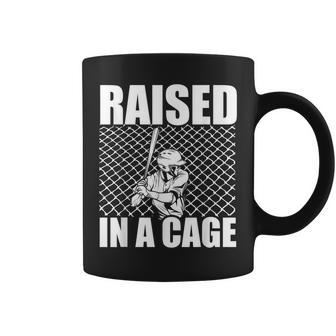 Raised In A Cage Baseball Training Batter Catcher Pitch Coffee Mug - Monsterry DE