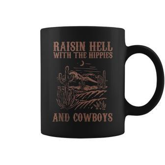 Raising Hell With The Hippies And Cowboys Western Cowgirl Coffee Mug - Thegiftio UK