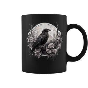 Raven Full Moon Gothic Witchy Crow Roses Mystical Coffee Mug - Monsterry