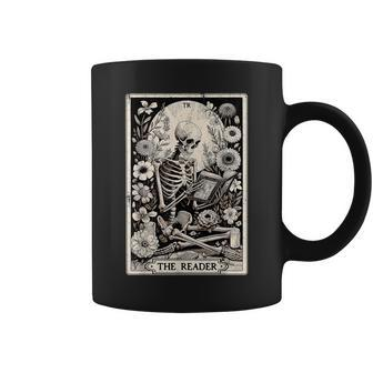 The Reader Tarot Card Book Lover Skeleton Reading Book Coffee Mug - Monsterry DE