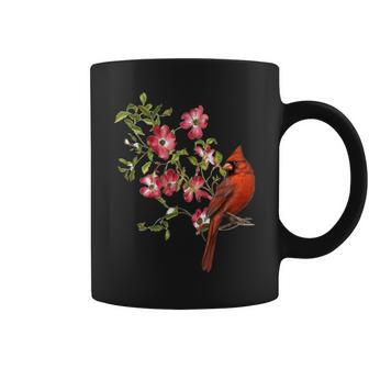 Red Cardinal Bird And Pink Flowering Dogwood Blossoms Coffee Mug | Crazezy
