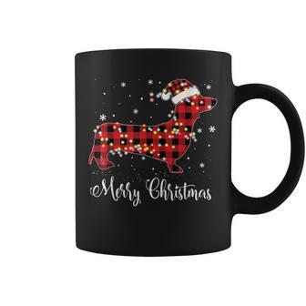 Red Plaid Buffalo Dachshund Merry Christmas Pajamas Coffee Mug - Monsterry CA