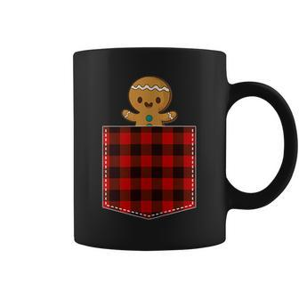Red Plaid Gingerbread Cookie In Pocket Buffalo Christmas Coffee Mug - Monsterry CA