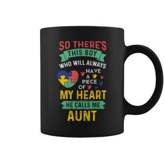 There's This Boy He Calls Me Aunt Autism Awareness Auntie Coffee Mug - Monsterry AU