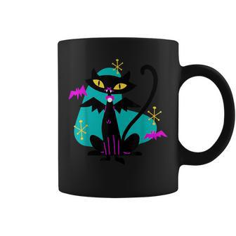 Retro Atomic Age Mid Century Vampire Black Cat W Bat Wings Coffee Mug - Monsterry AU