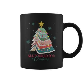 Retro All Booked For Christmas Tree Book Lovers Librarians Coffee Mug - Seseable