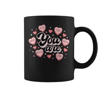 Retro Candy Heart Teacher Valentine's Day You Are Enough Coffee Mug - Monsterry AU