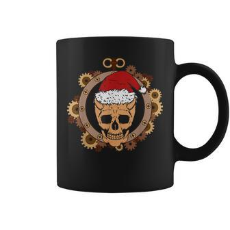 Retro Christmas Steampunk Skull Vintage Gears Goth Coffee Mug - Monsterry DE