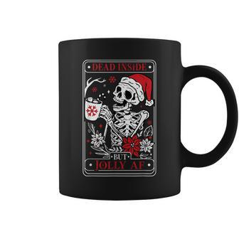 Retro Dead Inside But Jolly Af Skeleton Christmas Coffee Mug | Mazezy