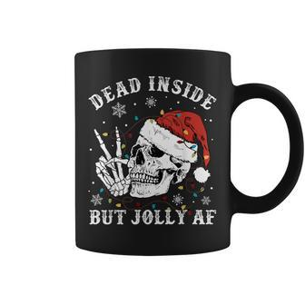 Retro Dead Inside But Jolly Af Skeleton Christmas Lights Coffee Mug - Seseable