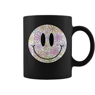Retro Flower Happy Face Checkered Pattern Smile Face Trendy Coffee Mug - Thegiftio UK