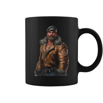 Retro Gay Leather Biker Gay Pride Daddy Man Bear Mustache Coffee Mug - Monsterry AU