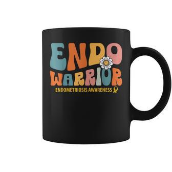 Retro Groovy Endometriosis Endo Warrior Yellow Ribbon Womens Coffee Mug - Monsterry