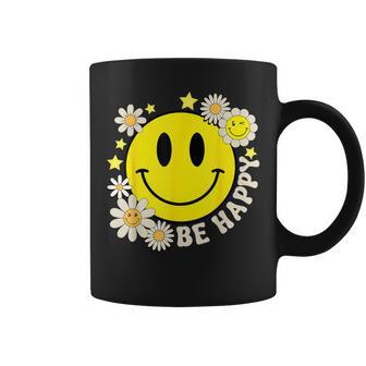Retro Groovy Be Happy Smile Face Daisy Flower 70S Coffee Mug - Seseable