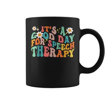 Retro Groovy It's A Good Day For Speech Therapy Smile Face Coffee Mug - Monsterry