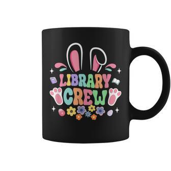 Retro Groovy Library Crew Librarian Bunny Ear Flower Easter Coffee Mug - Seseable