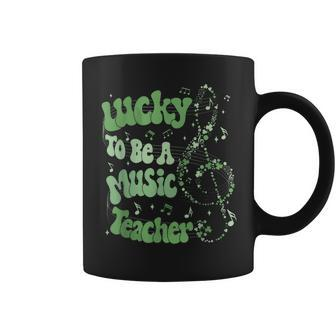 Retro Groovy Lucky To Be A Music Teacher St Patrick's Day Coffee Mug - Thegiftio UK