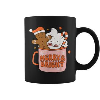 Retro Groovy Merry & Bright Gingerbread Christmas Cute Santa Coffee Mug - Monsterry AU