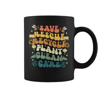 Retro Groovy Save Bees Rescue Animals Recycle Earth Day 2024 Coffee Mug | Mazezy