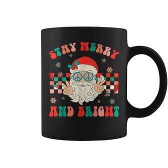 Retro Groovy Stay Merry And Bright Santa Claus Christmas Coffee Mug - Thegiftio UK