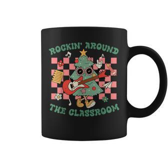 Retro Groovy Teacher Christmas Rockin' Around The Classroom Coffee Mug - Seseable