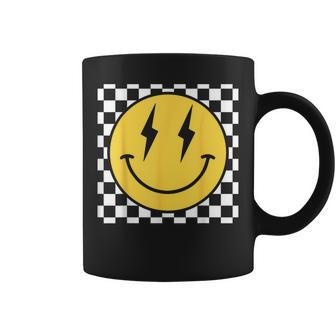 Retro Happy Face Distressed Checkered Pattern Smile Face Coffee Mug - Seseable