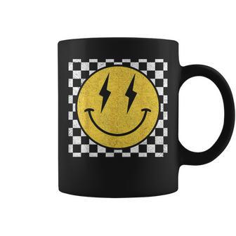 Retro Happy Face Distressed Checkered Pattern Smile Face Coffee Mug - Monsterry UK