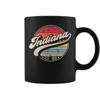 Retro Indiana Home State In Cool 70S Style Sunset Coffee Mug - Monsterry