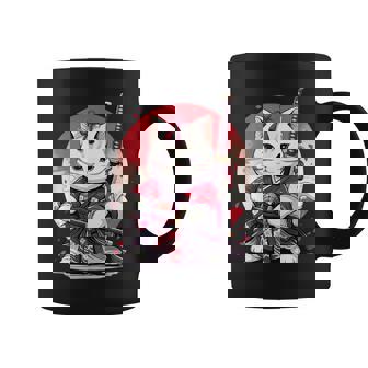 Retro Japonés Gato Samurai Tatuaje Gráfico Ninja Kawaii Taza de café - Regaloses