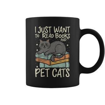 Retro I Just Want To Read Books And Pet Cats Cat Coffee Mug | Mazezy UK