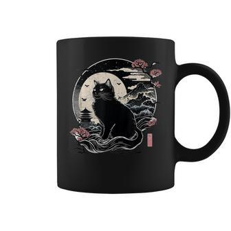 Retro Kawaii Black Cat Japanese Anime Cat Coffee Mug - Thegiftio UK