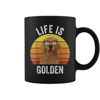 Retro Life Is Golden Golden Retriever Dog Coffee Mug - Monsterry CA