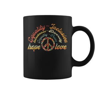 Retro Love Equality Inclusion Kindness Diversity Hope Peace Coffee Mug - Monsterry