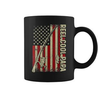 Retro Reel Cool Papa American Flag Fishing Fathers Day Dad Coffee Mug - Monsterry AU