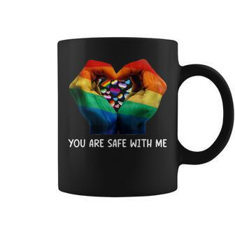 Retro You Are Safe With Me Rainbow Bi Transgender Lgbt Pride Coffee Mug - Monsterry