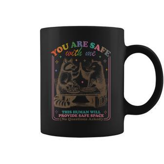 Retro You Are Safe With Me Rainbow Raccoons Lgbt Pride Coffee Mug - Monsterry UK