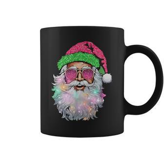 Retro Santa With Sungless Faux Sequin Sparkly Christmas Coffee Mug - Monsterry