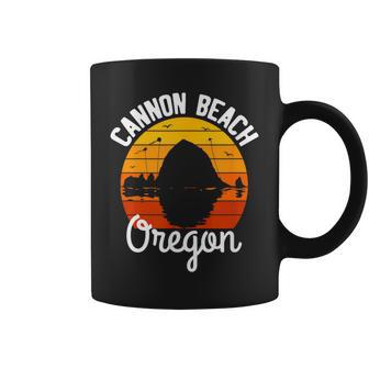 Retro Sunset Haystack Rock Souvenir Cannon Beach Coffee Mug - Monsterry UK