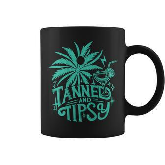 Retro Tanned And Tipsy Beach Summer Vacation On Back Coffee Mug | Mazezy UK
