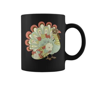 Retro Thanksgiving Turkey Vintage Floral Coffee Mug - Monsterry