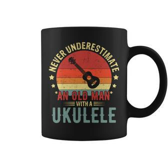 Retro Never Underestimate Old Man With A Ukulele Player Men Coffee Mug | Mazezy