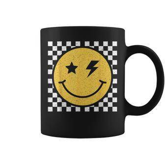 Retro Yellow Happy Face Checkered Pattern Smile Face Trendy Coffee Mug - Monsterry DE
