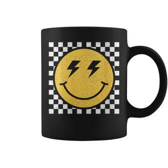 Retro Yellow Happy Face Checkered Pattern Smile Face Trendy Coffee Mug | Mazezy