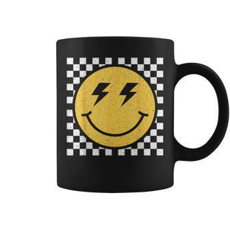 Retro Yellow Happy Face Checkered Pattern Smile Face Trendy Coffee Mug - Seseable