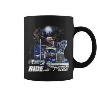 Ride With Pride Trucker Eagle Wolf Coffee Mug - Monsterry CA