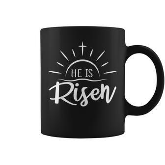 He Is Risen Happy Easter Day Christ Cross Coffee Mug - Seseable
