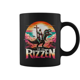 He Is Rizzen Jesus Has Rizzen Retro Christian Dinosaur Coffee Mug | Mazezy